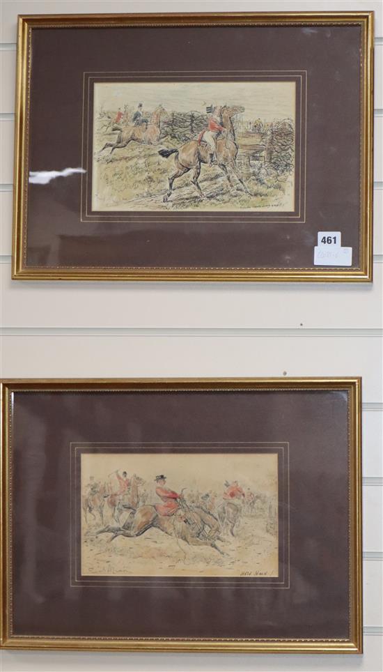 George Finch Mason (1850-1915), pair of ink and watercolours, Hunting scenes - Hold hard! and